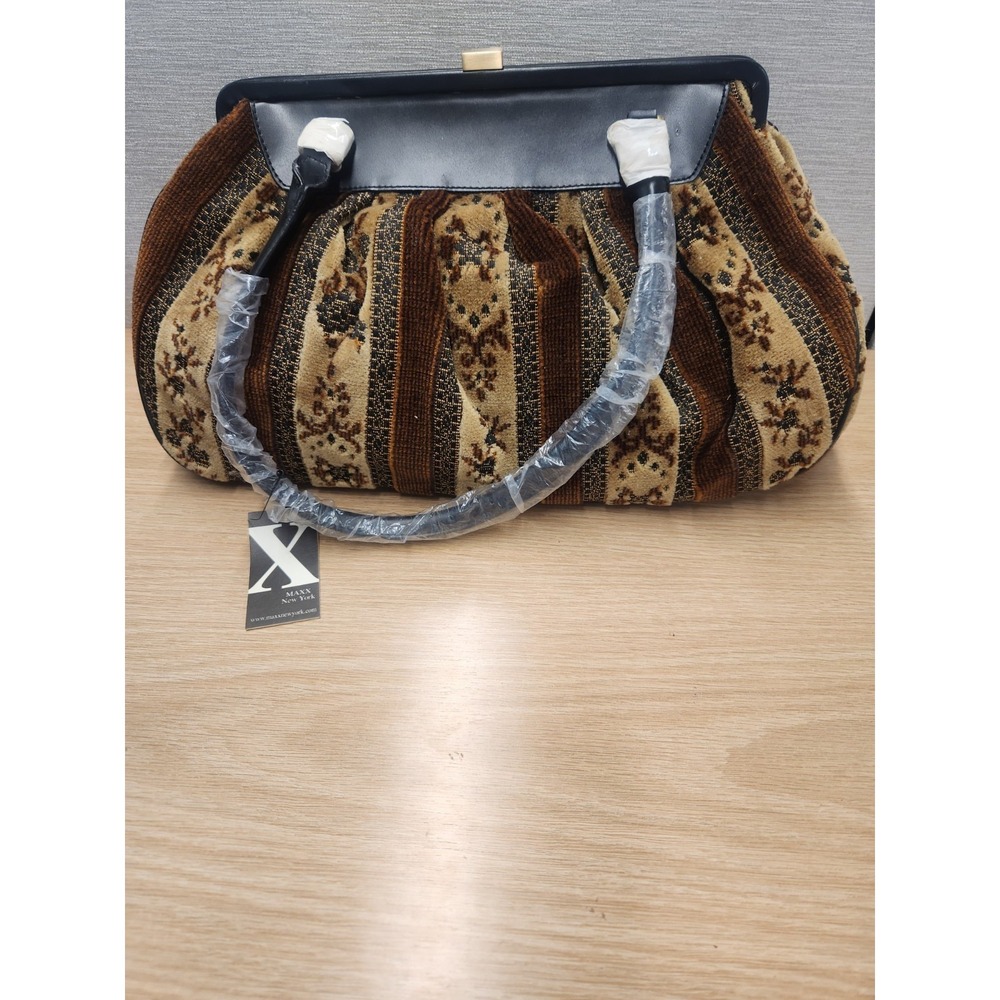Vintage-Inspired Brown & Tan Striped Tapestry Satchel